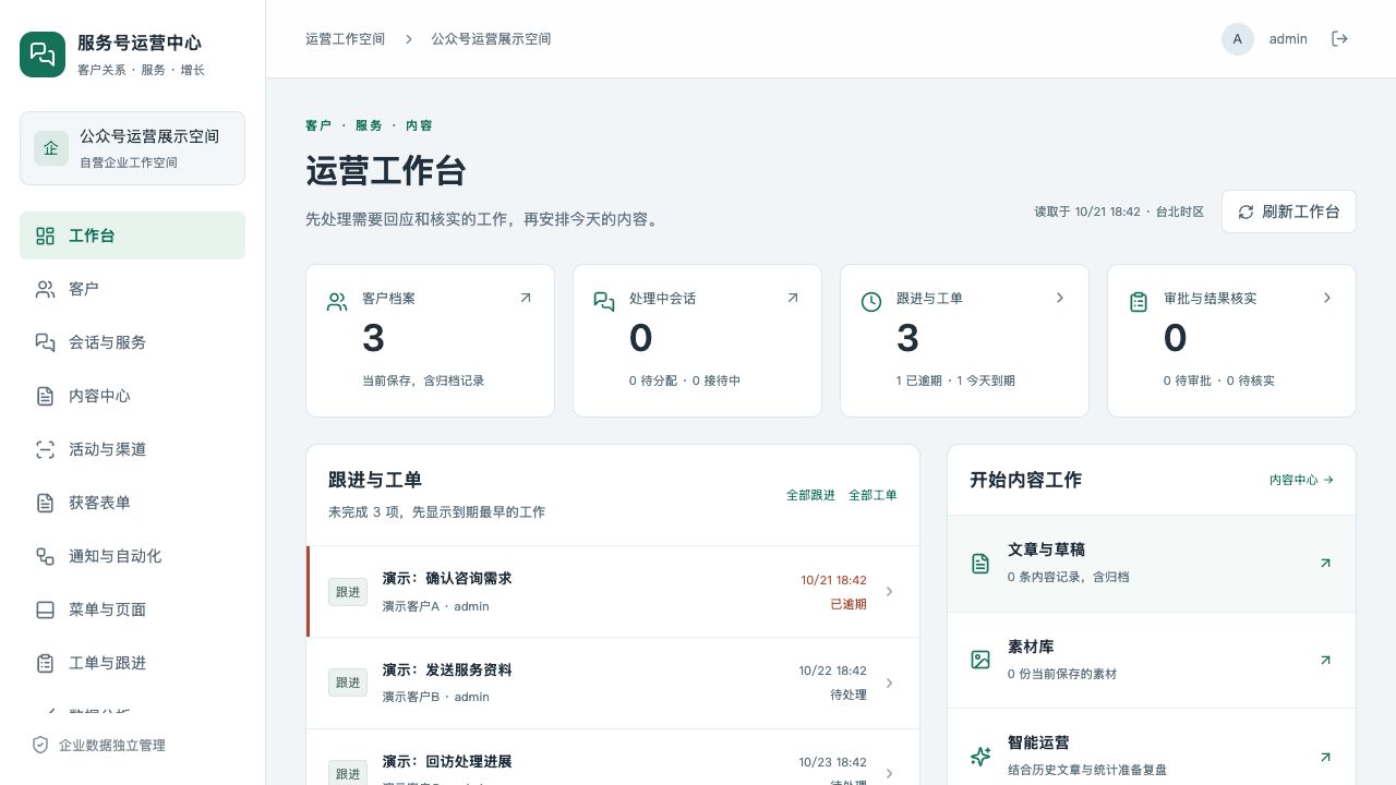 公众号 CRM 运营平台实际界面